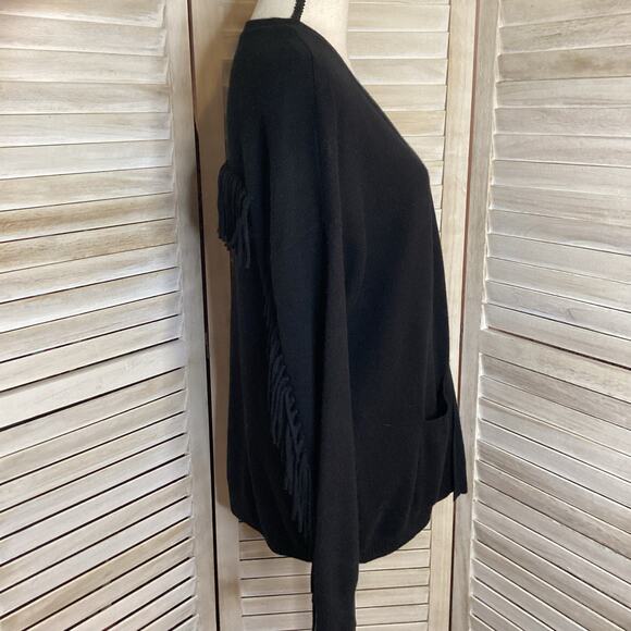 Minnie Rose 100% Cashmere Black Fringe Trim Open Cardigan XL NWT - Picture 4 of 11